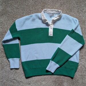 NWOT Lands End Womens L Collared Striped Cotton Sweater Nautical Classic Preppy